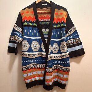 Etro Multicolor Geometric Open Front Cardigan Size 44 Jacquard Knit